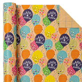 Kraft Birthday Wrapping Paper Roll - Mini Roll - 17 Inch X 9.8 Feet - Colorful Balloon With Confetti Design For Girls Boys Kids, Baby Shower, Party
