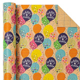 Kraft Birthday Wrapping Paper Roll - Mini Roll - 17 Inch X 9.8 Feet - Colorful Balloon With Confetti Design For Girls Boys Kids, Baby Shower, Party