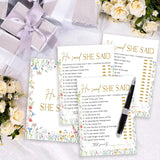 Wildflowers Games Cards, Wedding Shower Games Set, He Said She Said Bridal Shower Game, Spring Flower Themed Bachelorette Party Game, Engagement Party Decorations Supplies, Set Of 25 Cards-02