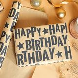 Birthday Wrapping Paper Roll, Mini Roll, Black Bold Happy Birthday Text With Star Design Kraft Gift Wrap Paper For Men, Women, Teens And Minimalist Party, 17 Inches X 16.4 Feet