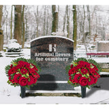 Ariticial Cemetery Headstone Flower -Outdoor Grave Decorations,Mixed Bouquet Of Artificial Silk Rose And Gerbera Daisies Christmas Red Berry For Tombstones (Vase Included)