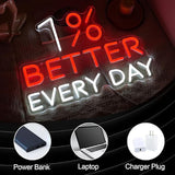 1% Better Every Day Neon Sign Red LED Wall Light USB Dimmable Motivational Decor for Office Gym