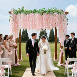 60 Branches Wisteria Hanging Flowers, 4Pcs Wisteria Artificial Flowers Garland, Artificial Wisteria Vine Silk Hanging Flower For Home Garden Outdoor Ceremony Wedding Arch Floral Decor (Pink)