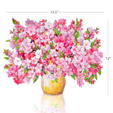 Cherry Blossoom Pop Up Card, 15.5 Inches Real Size Display 3D Valentine Greeting Card, Paper Flower Bouquet, Gift For Valentines Day, Birthday, Mothers Day, Includes Envelope & Message Note