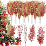 36 Pcs Christmas Glitter Berries Stems 15 Inch Xmas Artificial Pine Needles Floral Picks Sprays Glittery Curly Twigs Branches Ornaments For Xmas Tree Diy Crafts Wreath Vase Filler(Red Gold)