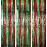 3 Pack Christmas Foil Fringe Curtains 3.28 x 8.2 ft, Red with Green