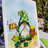 St. Patrick'S Day Card, Green Gnome Quilling Card, Artful Greeting Card, Handcrafted St Patrick Day Card, Vintage Saint Patrick'S Card For Family, Friend, Blank Inside With Envelop