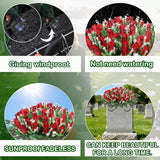Artificial Cemetery Flowers For Grave,Headstone Flower Saddle For Grave Tombstone Decorations (Red)