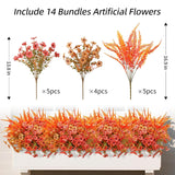 Artificial Fall Flowers Fake Mums Plants For Outdoors Decoration, 14 Bundles Faux Silk Daisy And Ferns Uv Resistant Autumn Fake Planter For Home Porch Patio Yard Window Box