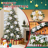 20 Pcs Glitter Christmas Flower, 6.3 In Large Velvet Artificial Magnolia Flowers With Stem, Christmas Tree Wreath Garland Xmas New Year Wedding Decoration, White