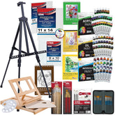 133-Piece Artist Painting Kit - Aluminum & Wood Easel, 24 Each (Acrylic, Oil, Watercolor Paints), 8 Canvases, 44 Brushes, 4 Paint & Sketch Pads - Painting Kits For Adults, Gift Set