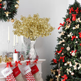 30Pcs Christmas Glitter Berries Stems Artificial Red Berry Branches Holly Picks Stems Christmas Tree Ornaments For Diy Xmas Wreath Crafts Gifts Holiday Home Decor (Gold)