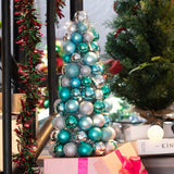 16In Christmas Ball Tree With Led Lights Table Centerpiece Fireplace Decor Indoor Holiday Party Home Decoration Light Blue Silver