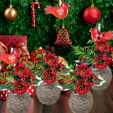 BANBERRY DESIGNS Poinsettia Christmas Decorations - Holly Berries Silk Flower Arrangements - Set of 4 - Red Christmas Flowers in Decorative Pots - Holiday Home Décor - 7" H