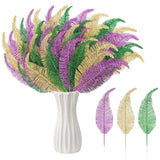 60 Pcs Mardi Gras Glitter Leaves Feathers Stems, 11.4" X 2.5" Purple Gold Green Artificial Feather Leaves Picks Vase Filler, Mardi Gras Faux Sparkly Leaf Twigs Sprays For Carnival Party Table Decor