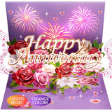 Anniversary Card With Music & Lights, 3D Pop Up Happy Anniversary Cards For Him Her Husband Wife Men Women, Ideal Gift For Wedding Anniversary, Couples And Valentine’S Day