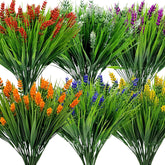 24 Bundles Artificial Lavender Flowers For Outdoors - Faux Silk Plastic Plants For Spring Summer Garden Porch Decor, Window Box Vase Fillers, Indoor Outdoor Home & Cemetery Grave Decoration (Mixed)