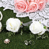 Boutonniere For Men, 2Pcs White Rose Wedding Bouquet Artificial Flowers, Corsage And Boutonniere Set For Groom Groomsmen, Anniversary Celebration Prom Party Formal Events