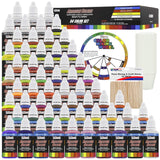 54 Color Ultimate Acrylic Airbrush, Leather & Shoe Paint Set With Cleaner, Thinner, 50-Plastic Mixing Cups, 50-Wooden Mix Sticks And A Color Mixing Wheel