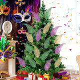 60 Pcs Mardi Gras Glitter Leaves Feathers Stems, 11.4" X 2.5" Purple Gold Green Artificial Feather Leaves Picks Vase Filler, Mardi Gras Faux Sparkly Leaf Twigs Sprays For Carnival Party Table Decor