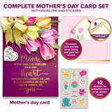 Gold Foiled 5X7In Handmade Individual Happy Mothers Day Card Religious With Tulip Cutout, Ribbon & Die-Cut Heart With Envelope & Stickers For Moms, Grandmas, Printed Message, Gifting