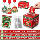 68 Pcs Christmas Ugly Sweater Party Voting Cards With Ugly Sweater Contest Ballot Box 60 Voting Cards 3 Medal Awards 3 Sweater Award Sashes 1 Table Sign For Holiday Xmas Party Game Supplies