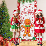 Merry Christmas Gingerbread Man Front Door Decorations Banner - Christmas Gingerbread House Peppermint Candy Cane Door Cover Banner For Xmas New Year Holiday Candy Party Supplies