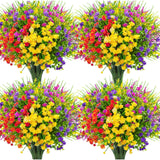 16 Bundles Artificial Flowers For Outdoors Fake Plastic Plants Faux Shrubs Greenery Wheat Grass Uv Resistant For Spring Summer Garden Patio Window Box Office Table Kitchen Home Decoration
