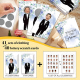 Blue Floral Bridal Shower Games, Who Has The Groom Scratch Off Celebrity Cards Tickets For 41 Guests, Funny Engagement Party, Bride-To-Be Celebration Scratch Off Cards-A04