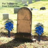 Cemetery Flowers For Grave Decorations: 2 Pcs Royal Blue Artificial Rose Hydrangea Christmas Flower Arrangements Silk Funeral Floral Bouquet With Vase For Outdoors Gravessite Decor