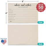 Birthday Wishes And Advice Tan-Kraft (50) 4X6" Cards - Good Advice, Best Wishes, Memories Cards - Bday Party Idea Activity - Sweet 16, 30Th, 40Th, 50Th - Fun Ad Lib Prompts - Made In Usa