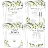 Bridal Shower Bachelorette Games - White Rose Floral - He Said She Said, Find The Guest Quest, Would She Rather, Bingo Game - 25 Games Each, Printed Front And Back, 1 Game Per Side