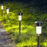 12 Pack Stainless Steel Solar Pathway Lights IP44 Waterproof Auto On Off Cold White Garden Lights