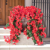 Bougainvillea Artificial Flowers Outdoor Decor – 2Pcs Faux Silk Vines, Uv Resistant Bougainvillea Hanging Garland For Front Porch, Balcony, Planter, Summer Decorations, Red