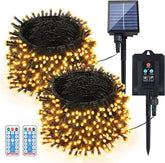 2 Pack 144FT Solar String Lights 400 LED Warm White Waterproof Outdoor Christmas Lights