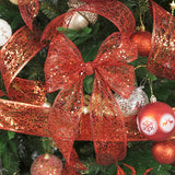 Red Glitter Ribbon Wire Mesh Ribbons With Sparkle Red Christmas Ribbons 2.5 Inch Metallic Wired Ribbon For Christmas Tree Decoration, Garland, Wreath Bow Making (25 Yards)