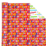 Reversible Birthday Wrapping Paper - Mini Roll - 17 Inch X 33 Feet - Happy Birthday Lettering On Red Design For Holiday, Party, Baby Shower