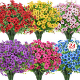 24 Bundles Artificial Flowers For Outdoors Fake Silk Flowers Uv Resistant Faux Plastic Plants For Spring Summer Garden Porch Window Box Table Vase Home Indoor Outdoor Decoration, Mixed