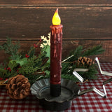 Real Wax Hand Dipped Battery Operated Led Timer Taper Candles Rustic Primitive Flameless Lights Décor, 6-3/4 Inch, Burgundy, 6 Pcs In A Package