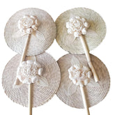 - 13? Natural Color Palm Hand Fans 4 Pack - Wedding Hand Fans For Guests, Handmade Wicker Floral Fans With Large Flower - Boho Wedding Favors Bulk, Mexican Wedding Decorations
