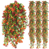 12 Pcs Fall Artificial Hanging Flowers Plants For Outdoor Decoration Fake Silk Mums Uv Resistant Daisy Look Real Autumn Violets With Eucalyptus Trailing Vines Porch Patio Yard Garden Balcony