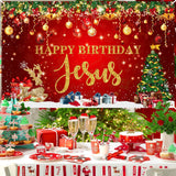 Happy Birthday Jesus Party Decorations Banner - Red Christmas Jesus Birthday Party Supplies For Indoor/Outdoor Decor