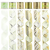 Green Ribbon Set - 6 Rolls, 36 Yards, Wired, Gold & Green For Christmas Tree Decorations