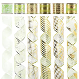 Green Ribbon Set - 6 Rolls, 36 Yards, Wired, Gold & Green For Christmas Tree Decorations