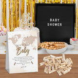 Travel Baby Shower Games, Don'T Say Baby Game For Baby Shower (One Sign With 50 Mini Clothespins), World Map Theme Baby Shower Decorations, Gender Reveal Game-Dsbb27