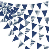 36Ft Blue Striped Party Decorations Blue White Striped Nautical Burlap Banner Triangle Pennant Flag Linen Garland Streamers for Nautical Birthday Royal Bridal Shower Sea Ocean Party Decor Supplies