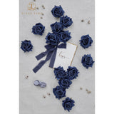 16Pcs Artificial Flowers Rose Box, Navy Blue Silk Flowers Bulk W/Stem, Fake Rose Real Touch Silk Flowers For Diy Wedding Bouquet Centerpiece Party Home Decorations