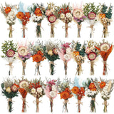 24 Pcs Boho Dried Flower Bouquet Mini Wedding Handmade Dry Flowers Decor For Vase Crafts Diy Photo Boutonniere For Men Floral Plant For Bridesmaid Gift Birthday Decor (Gerbera Daisy)