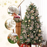 24 Pcs Christmas Tree Decorations, 12 Pcs Poinsettia Flowers Artificial+6 Pcs Glitter Holly Berry Stems+6 Berry Leaves Christmas Tree Picks For Party Wreath Fireplace, Champagne Gold