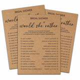 Rustic Kraft Wedding Games, Would She Rather Minimalist Bridal Shower Games, Engagement/Bachelorette Party Decorations, 5" X 7" Double-Sided Games Cards(25 Pack)-A03